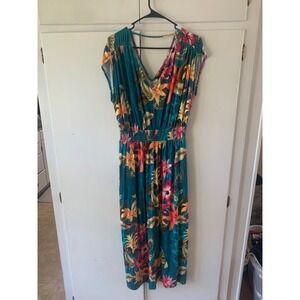 IMAN Global Chic Teal Floral‎ Maxi Dress MP Tropical V Neck Sleeveless